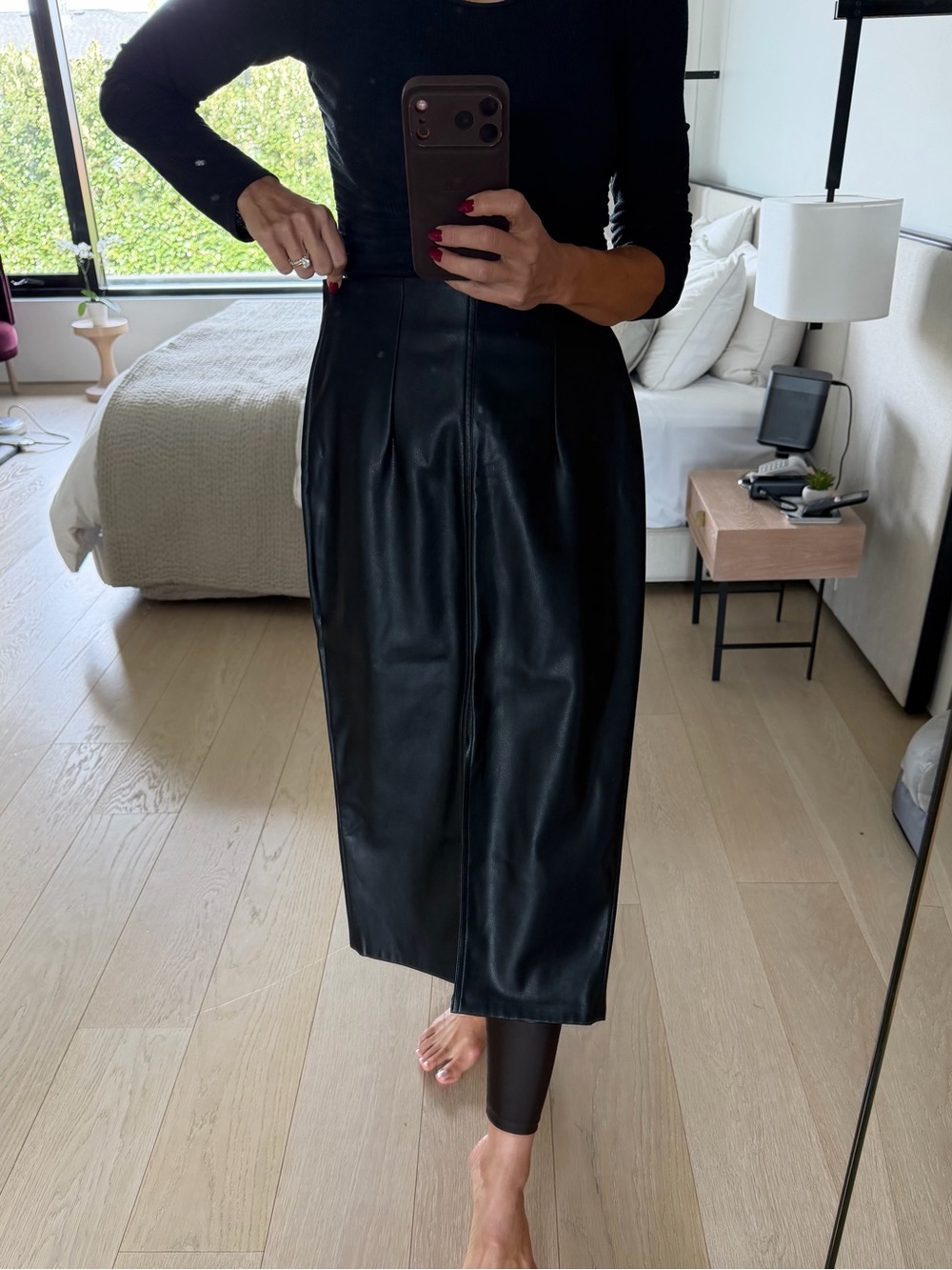 Zara black Faux Leather Midi Skirt size small new without tags